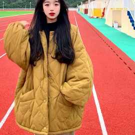 菱格棉服外套女复古2025冬季新款韩版宽松BF中长款棉衣设计感小众