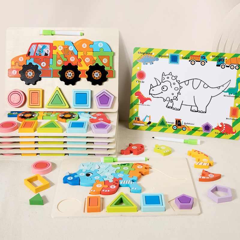 Nuevos productos de forma geométrica puzzle animal digital tridimensional puzzle tablero de dibujo de la educación temprana puzzle forma emparejada bloques de construcción
