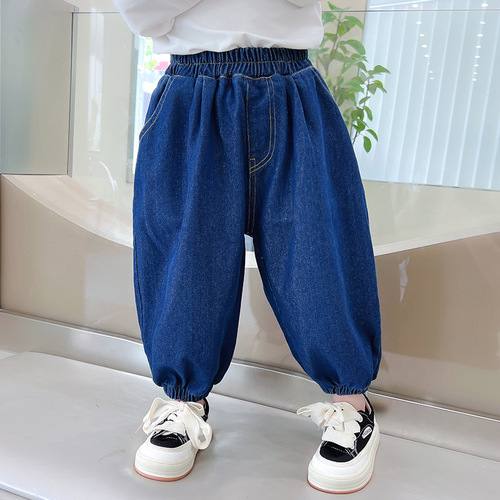 Girls' Cowboy Lantern Pants Spring and Autumn 2024 New Children's Trendy Fashion Pants Little Girl Baby Pants Cool