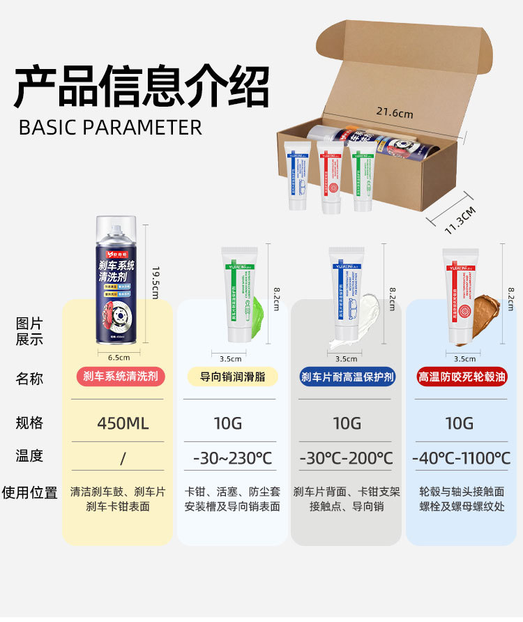 Car Brake System Cleaner, Brake Disc Noise Elimination, Brake Pad Caliper Rust Removal and Lubrication Maintenance Kit