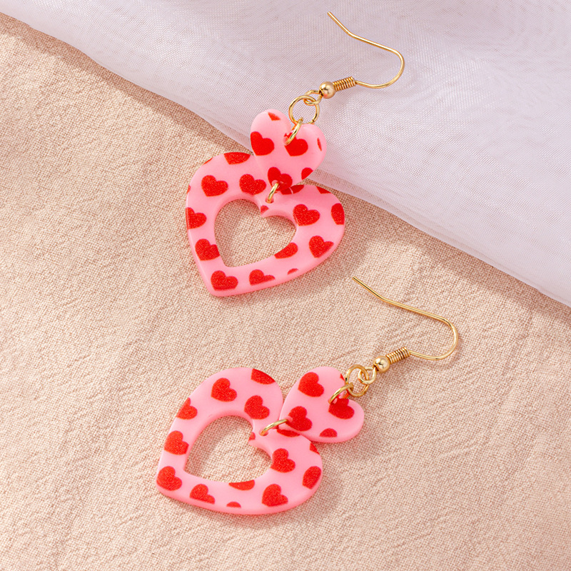 fashion double heart earrings long flower acrylic earrings women wholesale