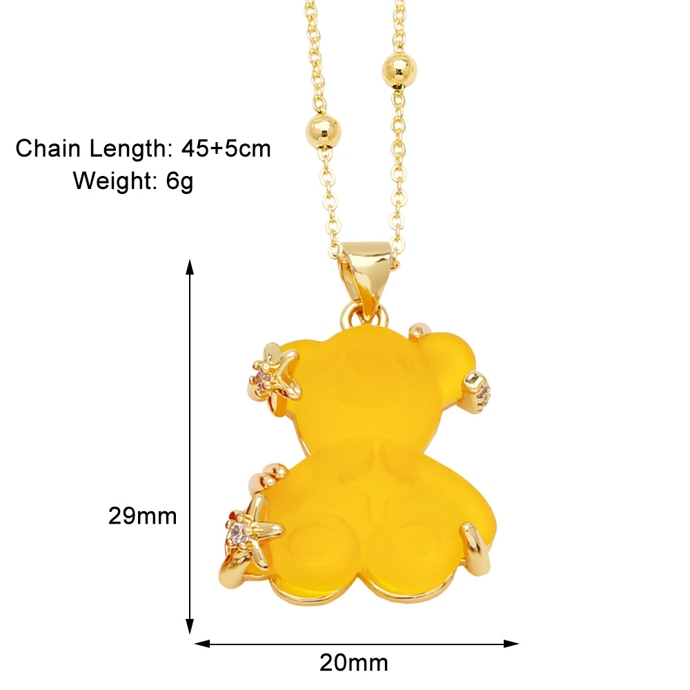 10g Weight Gold Plated Plating Material Resin, Zircon Inlay Material Pendant Necklace Classification cable chain Chain Type 1 Piece Quantity Daily, Street Occasion Copper Material Bear Pattern Unisex Gender Inlay Design Cute, Simple Style Style Copper Gold Plated Cute Simple Style Bear Inlay Resin Zircon Pendant Necklace 3