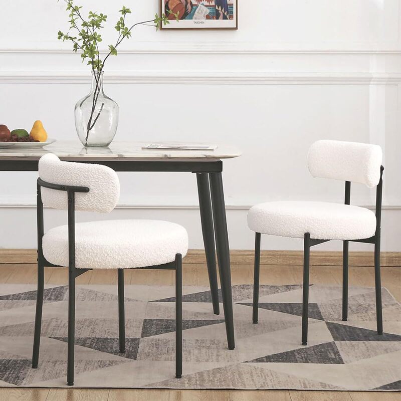 Simple round dining chair two-piece set with lambswool upholstered backrest and metal leg bar kitchen dining chair KD packaging
