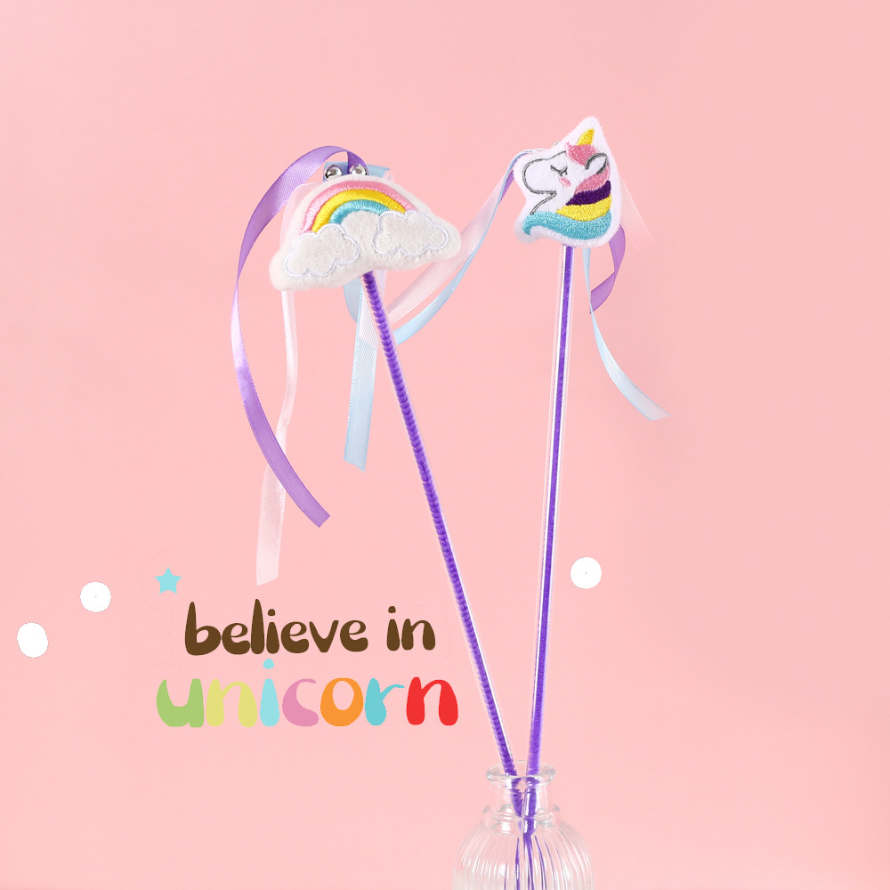 Mascota gato sueño unicornio Arco Iris cinta Hada divertido gato palo de Bell de sonido de juguete de entrenamiento interactivo polo