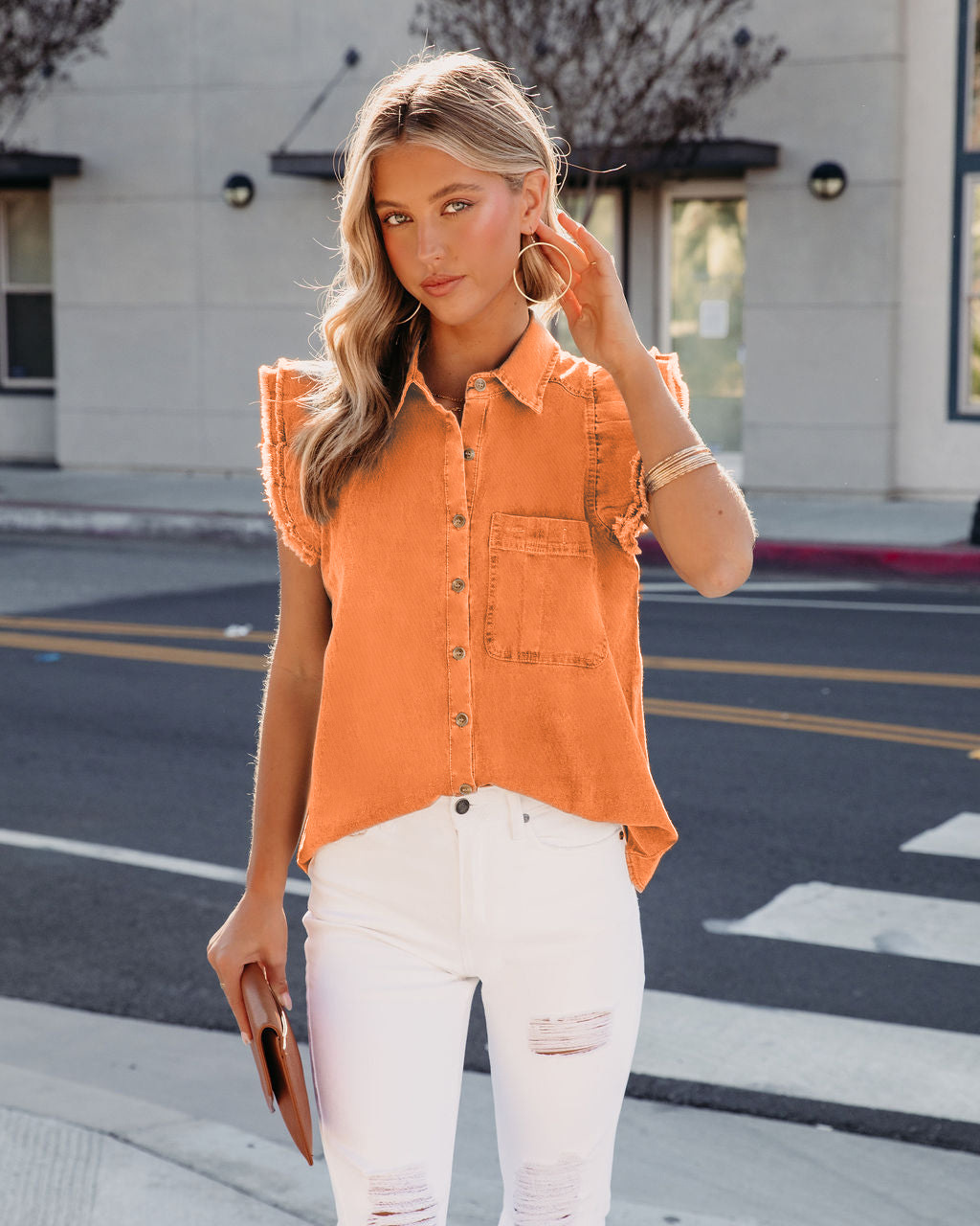 Giacca di jeans donna con volant strappata bavero manica lunga_voghion.com