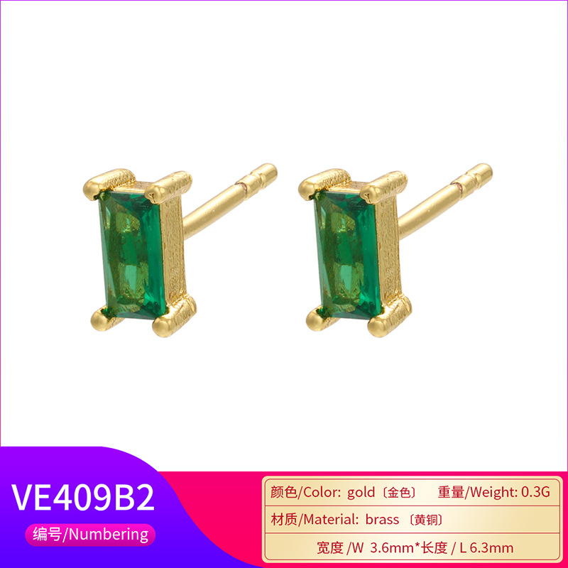 Rétro Géométrique Vert Pierres Précieuses Diamant Cuivre Boucles D'oreilles En Gros Nihaojewelry display picture 5