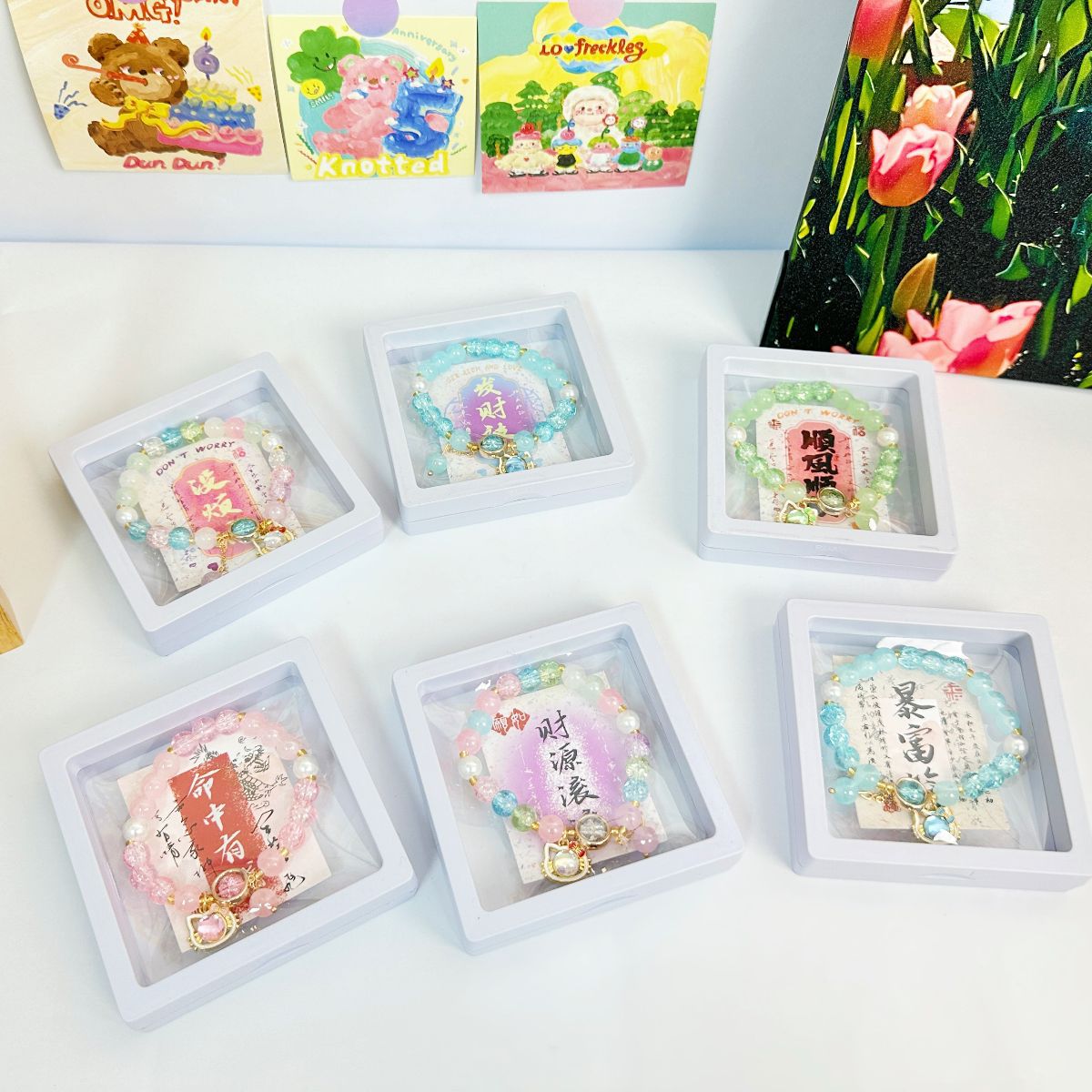 B exquisita pulsera de gatito imitación cerámica nueva caja china pulsera de mariposa tienda de papelería estudiantes pulsera regalo