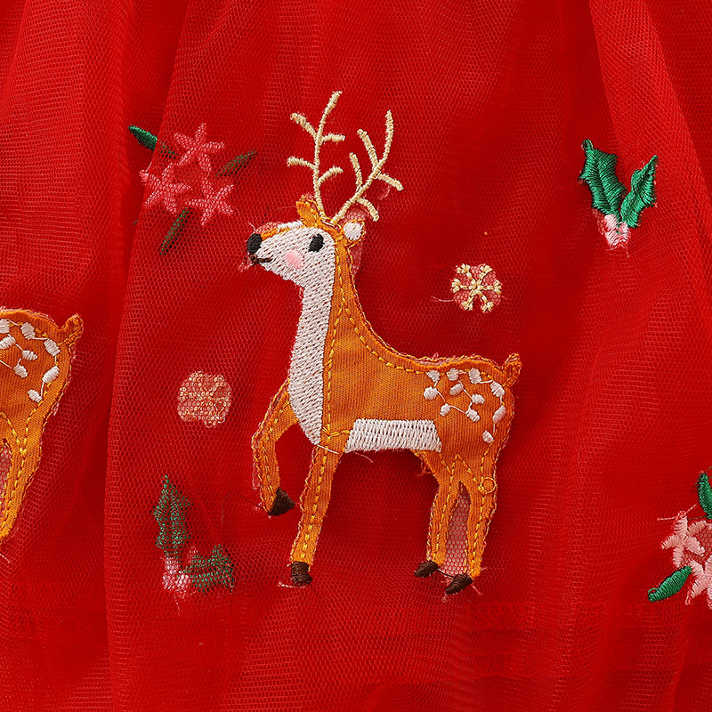 Estilo europeo y americano otoño nuevo vestido de las muchachas de la Navidad elk malla vestido de los niños cuello redondo lindo princesa vestido mezclado lote