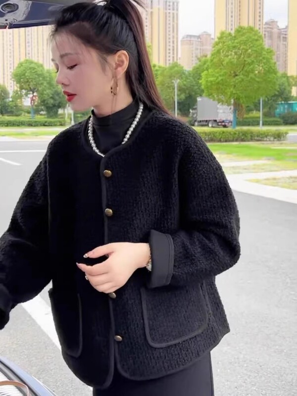 皮毛一体小香风外套女2025春秋新款小个子休闲宽松羊羔毛上衣|undefined