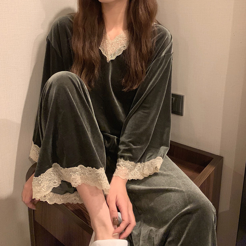 44-7 # pijamas de terciopelo dorado TikTok transmisión en vivo Kuaishou Internet celebrity lace edge traje de desgaste para el hogar