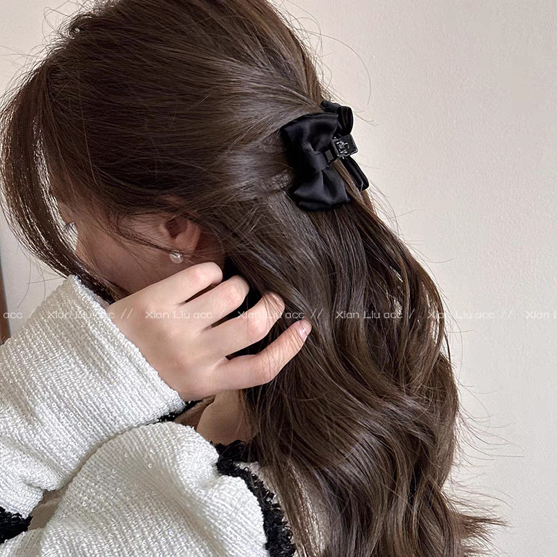 Single pack - black double layer bow hair claw clip