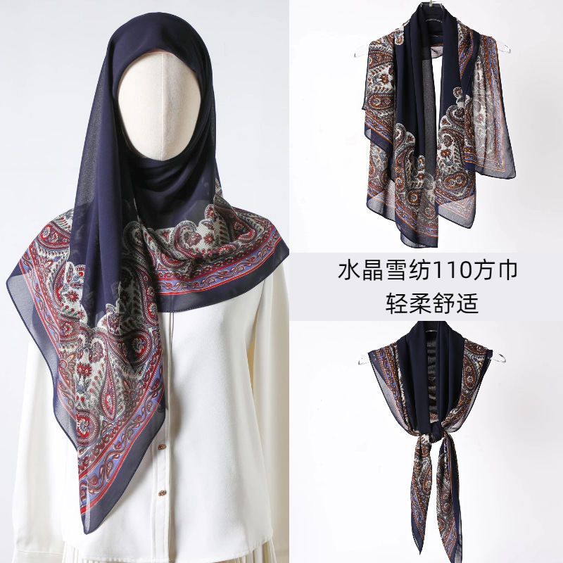 고급 시폰 스퀘어 스카프 원래 인쇄 실크 스카프 실크 스카프 경량 선 스크린 스카프 올 매치 패션 헤드 스카프