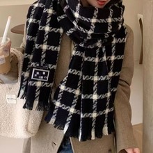 格子围巾女生冬季2025新款高级感百搭围脖保暖加厚披肩两用绿色男