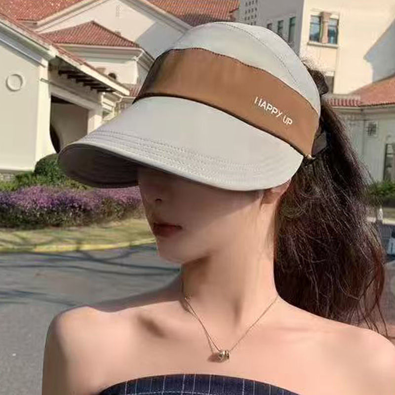 Protector solar de verano, versión mejorada de ala grande, se puede usar con cola de caballo, techo vacío, sombrero para el sol, ala ancha para niños, cara pequeña, protector solar de moda