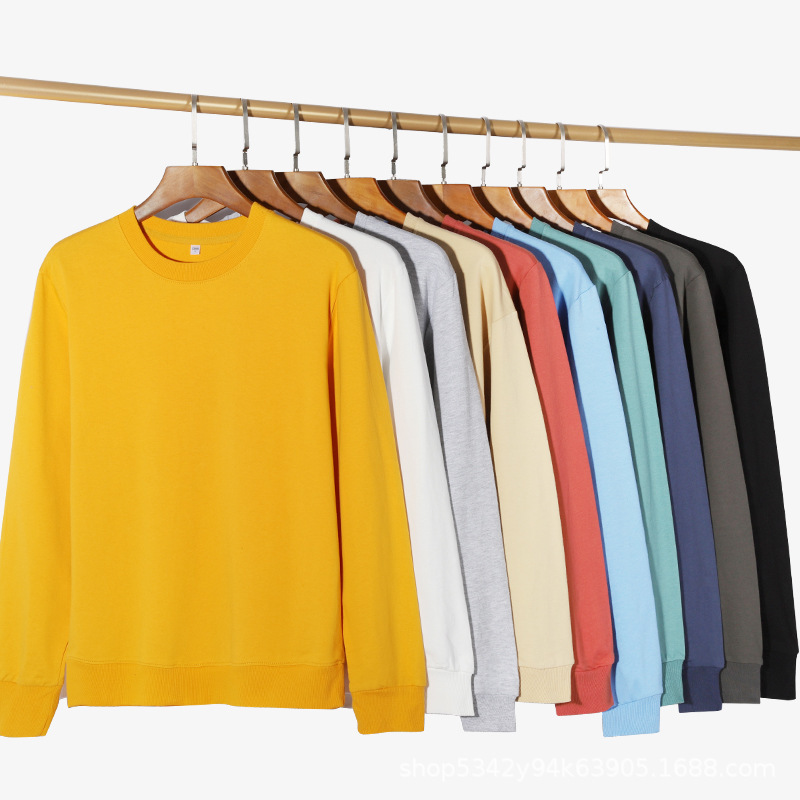 Autumn and Winter Men's and Women's Short-Sleeved New Pure Color Loose Round Neck 280g Sweatshirt Wholesale Casual Versatile Top Logo