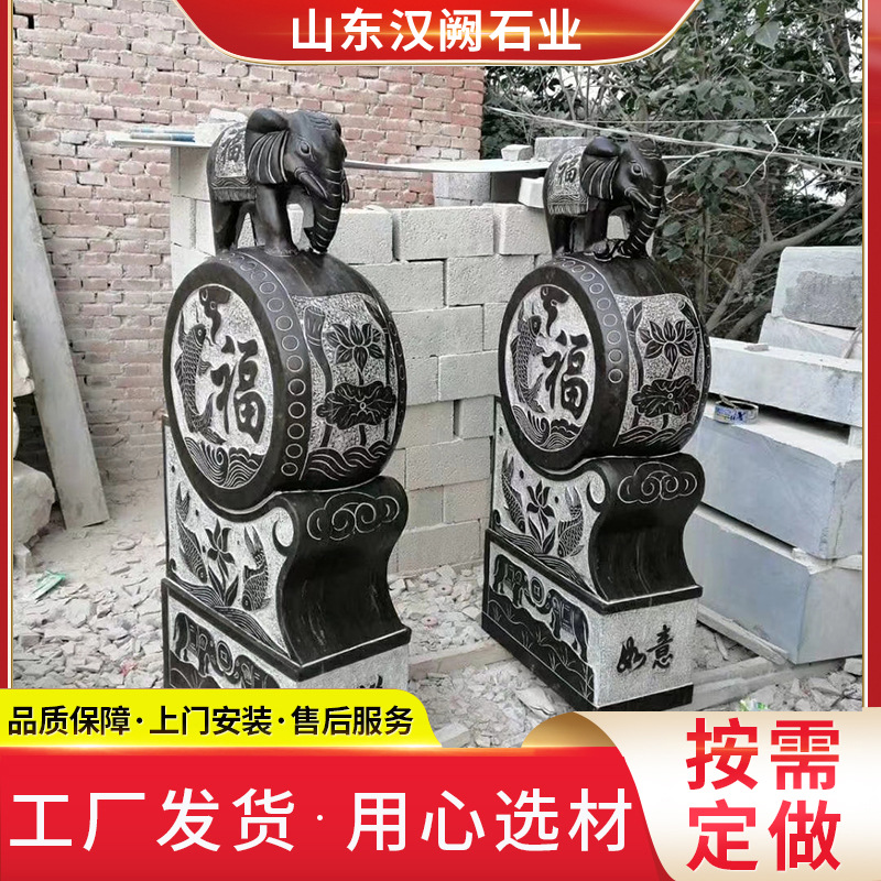 青石仿古石门鼓石雕抱鼓 庭院门口小象仿古石墩抱鼓石石雕门墩