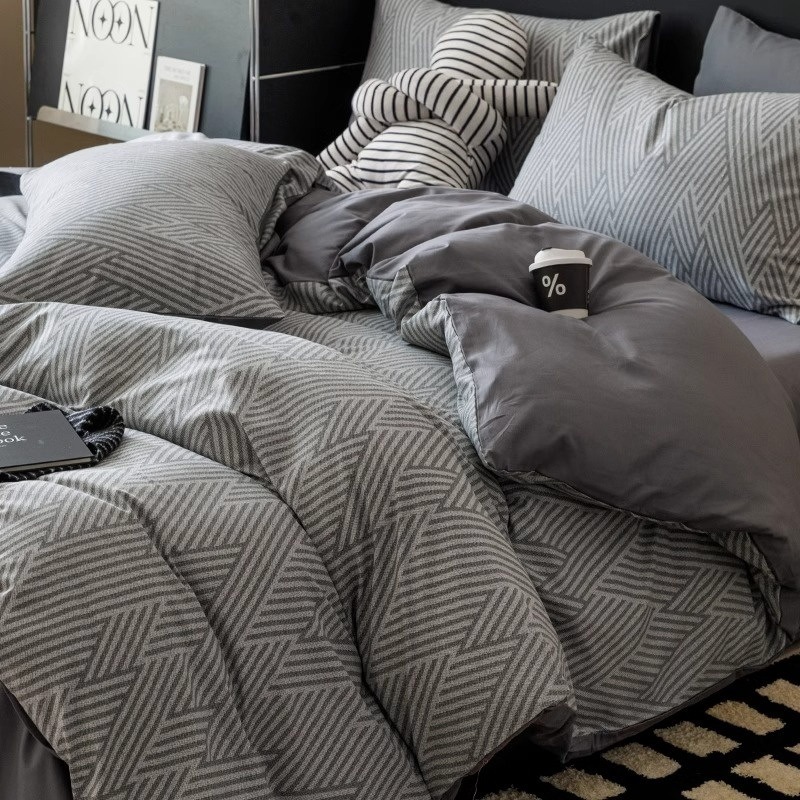 Set di biancheria da letto invernale per ragazzi, in puro cotone, stile nordico, minimalista e retrò, composto da quattro pezzi (100% cotone), per letto singolo._voghion.com