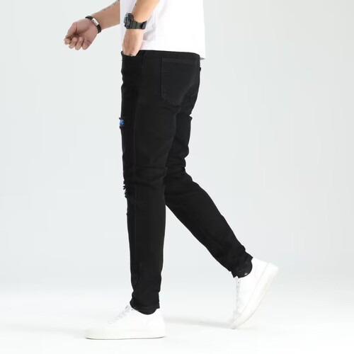 Cross-border new holey ankle men's pants European and American elastic patch trendy fashion jeans for men