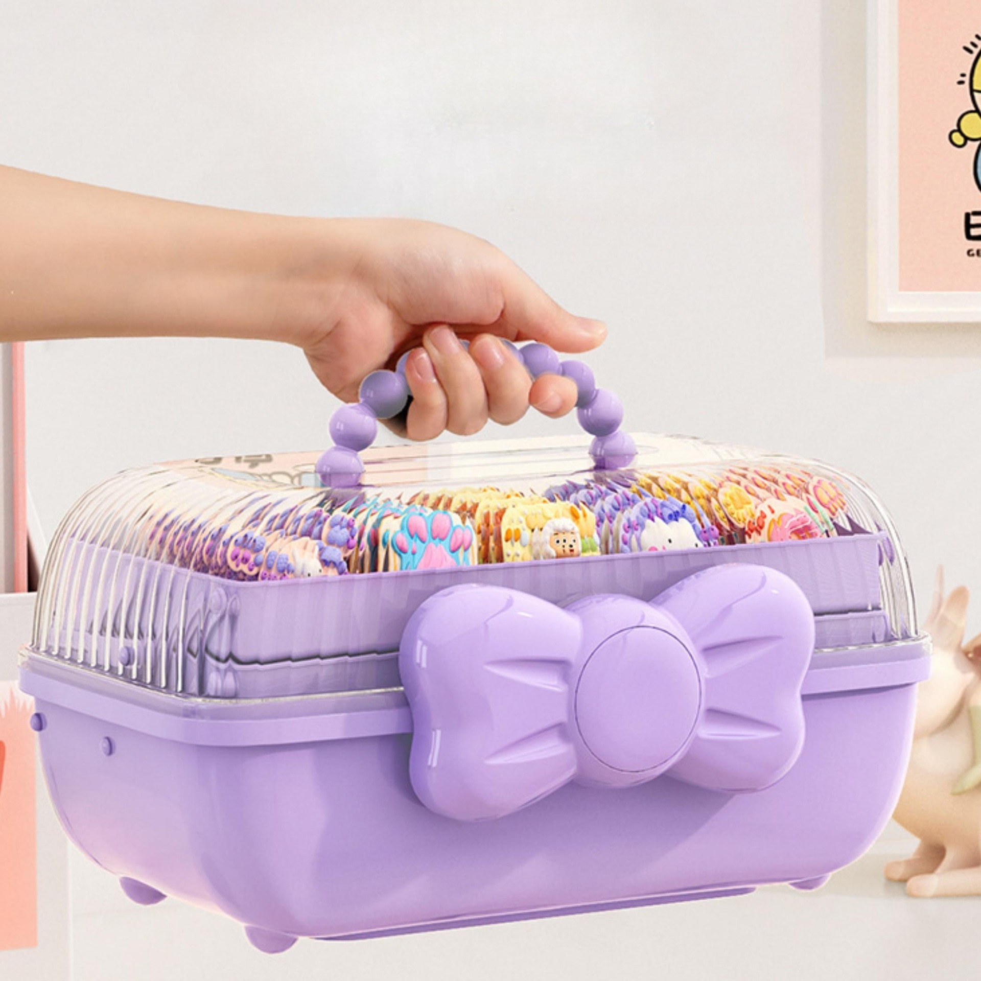GOKA caja de almacenamiento de accesorios para el cabello para niños caja de papelería caja de almacenamiento de escritorio para estudiantes de arte caja de almacenamiento de juguetes hechos a mano