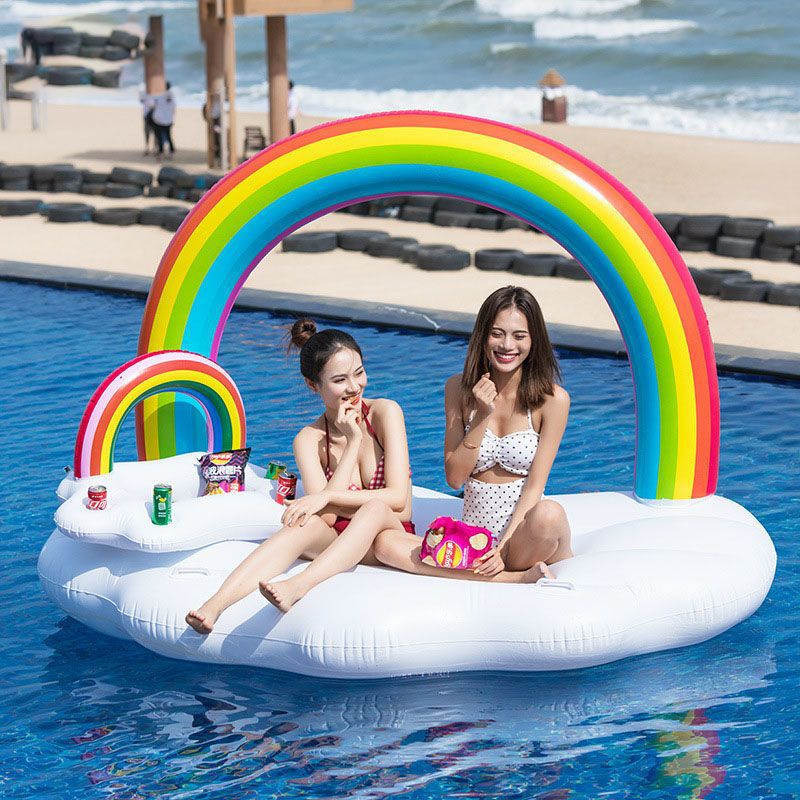 nubes inflables gruesas flotantes cama flotante agua arco iris sillón anillo de natación para niños adultos almohadilla flotante anillo de salvavidas comercio exterior