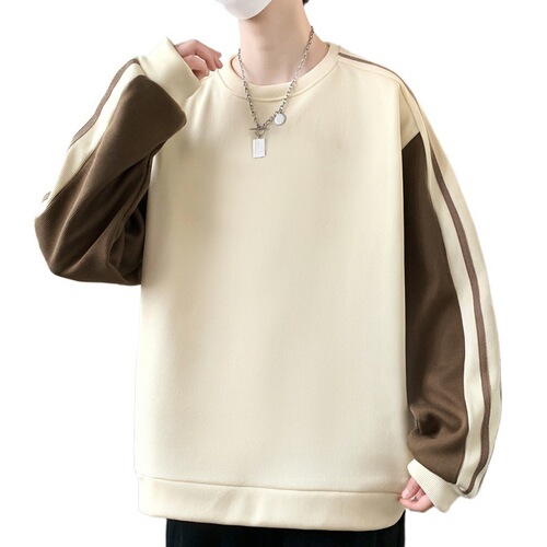 Couple's Hong Kong style splicing three-bar pull-up round collar sweater men's spring and autumn new style fashion brand all-matching loose base