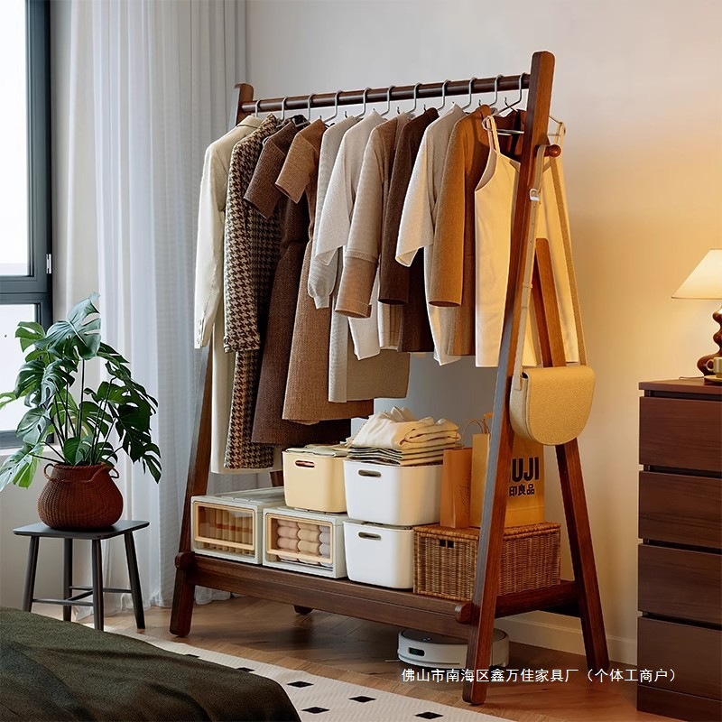 단단한 나무 옷걸이, 바닥에서 천장까지 옷걸이, 가정용 가방 걸이, 모바일 옷걸이, 간단한 옷걸이