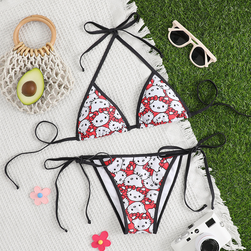 Swimsuit Women's Split Printed Cartoon Bikini Pure Hot Spring Girl's Cute Small Chest Swimsuit Women's Swimsuit
