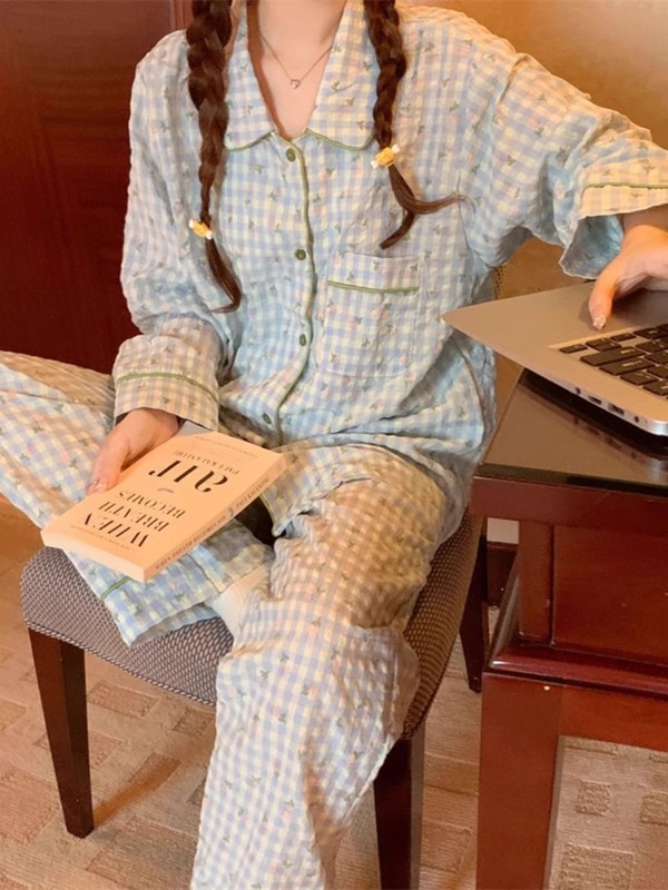 8819黄兰格2025春秋新款长开衫网红ins学生睡衣女休闲家居服官方|undefined