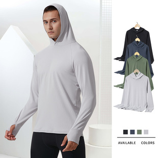 Autumn Men's Hooded Thumb Hole Sports Long Sleeve Outdoor Loose Casual Running Fitness Jacket Sports Sweatshirt