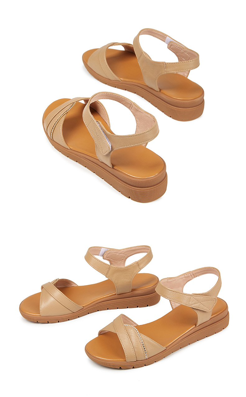 Dép sandal nữ đế bệt mềm, quai da, thoải mái cho người trung niên và cao tuổi — Đỏ rượu chi tiết 27