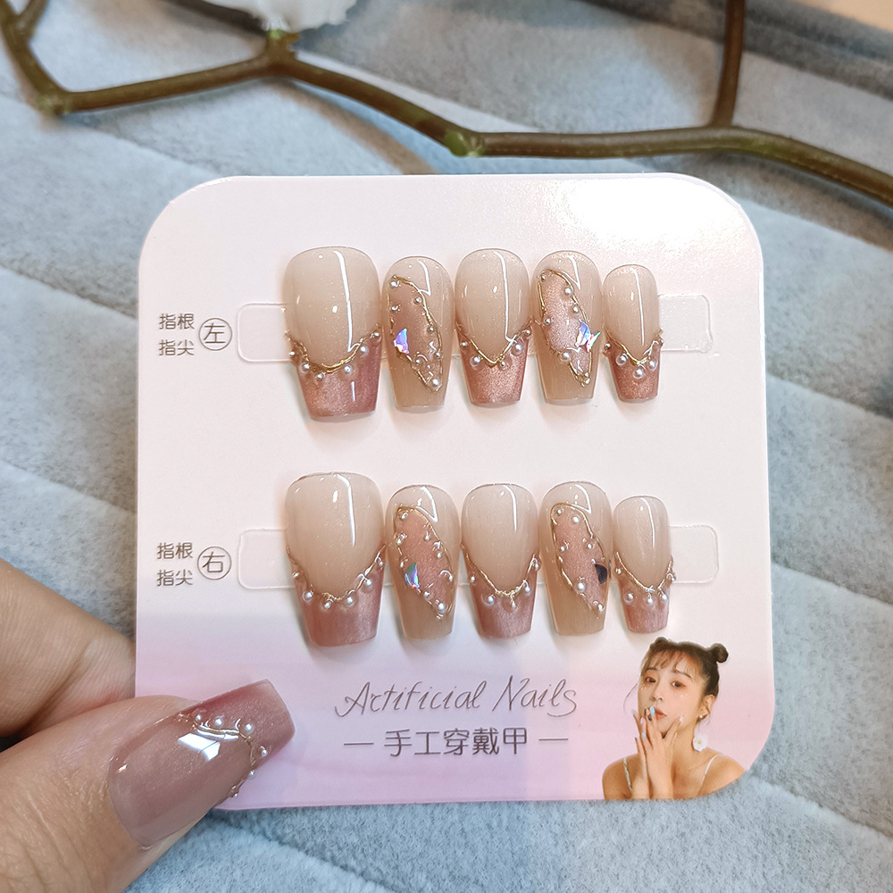 Libro rojo de venta caliente de uñas de ojo de gato portátiles, parches de uñas de fototerapia simples, 10 piezas de uñas hechas a mano.