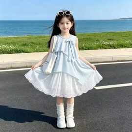 女童连衣裙夏季2026新款儿童洋气薄款裙子中大童女孩假两件公主裙