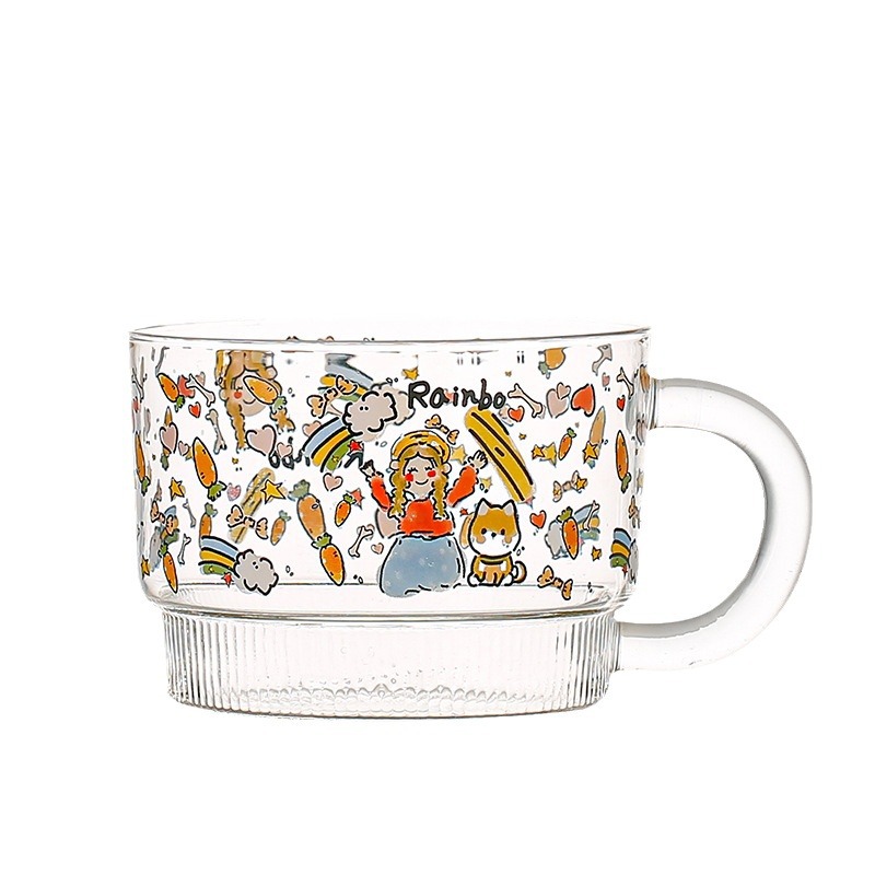 Personalidad creativa de dibujos animados graffiti tazas de cristal de gran capacidad tazas de cereal regalos para niñas tazas de agua de alto valor facial tazas