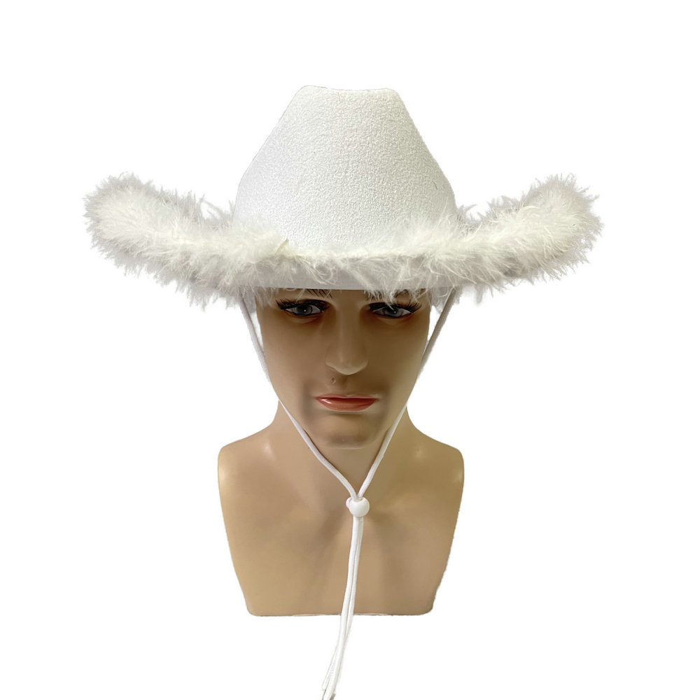 Sombrero vaquero blanco con plumas — estilo oeste, no tejido, ideal para fiestas, escenarios o despedidas de soltero
