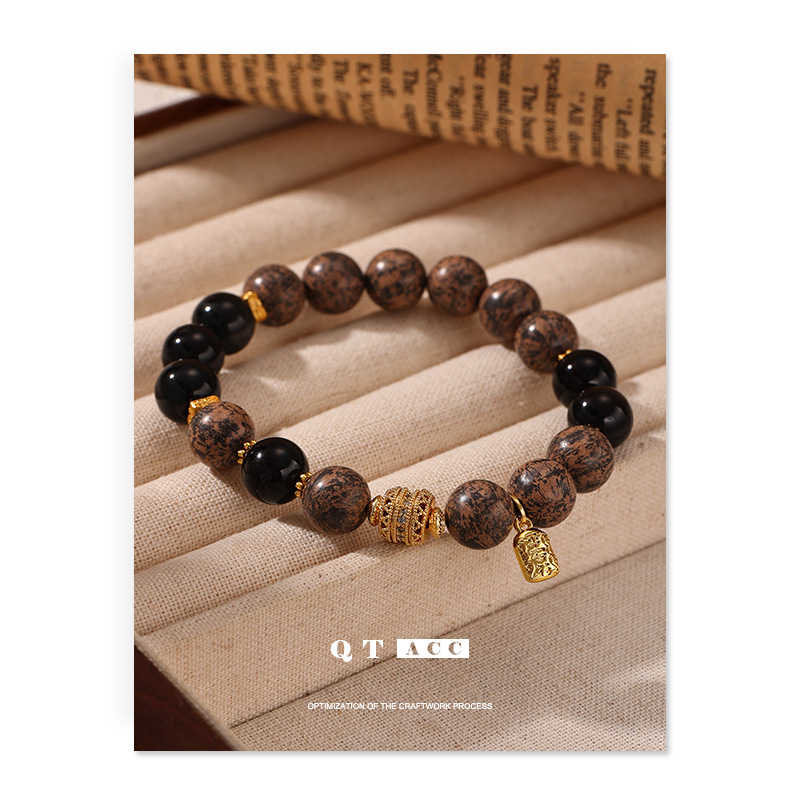 Nuevo estilo chino de perlas de arroz, ágata, cristal amarillo, obsidiana, piedra natural, pulsera de cuentas, pulsera de cuentas, mujer, jugar con perlas de Buda