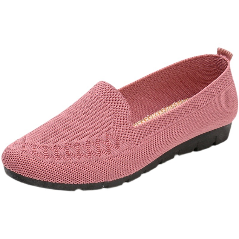 Summer Single-layer Shoes Women's Shoes Breathable Mesh Top Slip-on Old Beijing Cloth Shoes Flat Non-slip Flying Woven Middle-aged and Elderly Moms Shoes