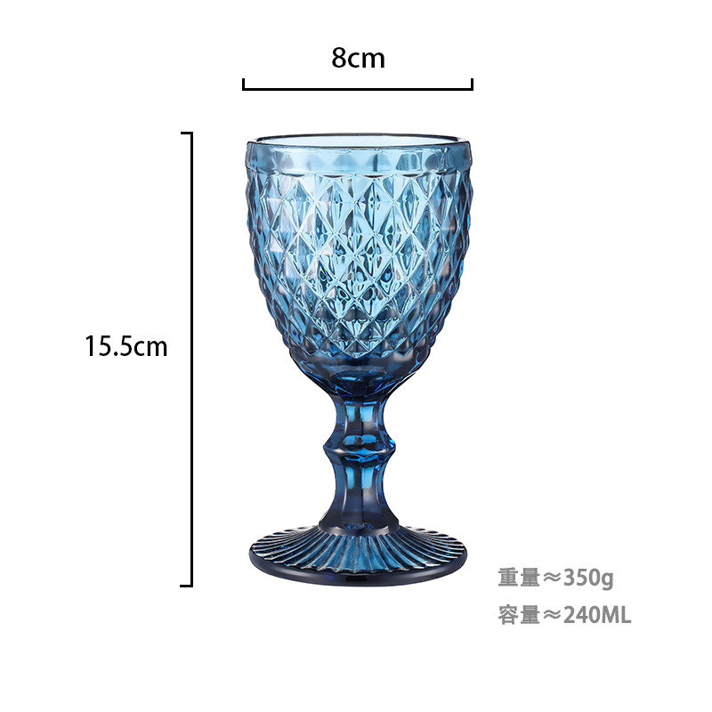 Gran por mayor transfronterizo vasos de vino en relieve europeos tazas de vidrio de colores tazas de bebida de jugo de frutas espesadas tazas de leche de boda tazas de pies altos