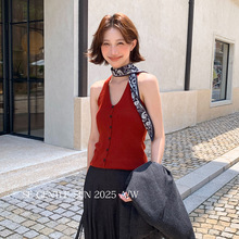 秀熙熙2025秋季白标新款V领修身羊毛打底针织衫背心小衫女25428