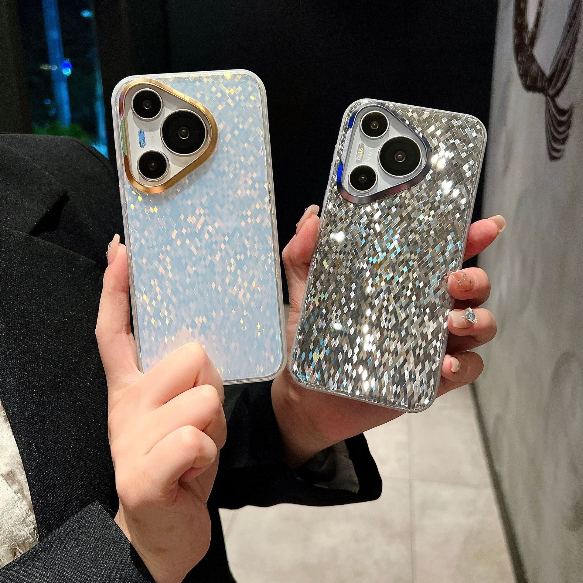 Lentejuelas de diamantes de alta gama de lujo ligero para la carcasa del teléfono móvil Huawei Pura70Pro Mate70Pro pareja 60/70