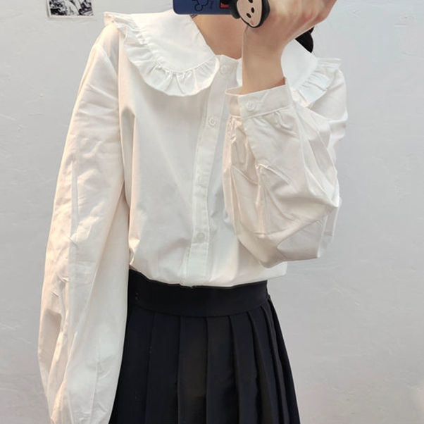 Academy style 2022 Spring and Autumn New Japanese retro age-reducing doll collar shirt Women's jk uniform long sleeve shirt