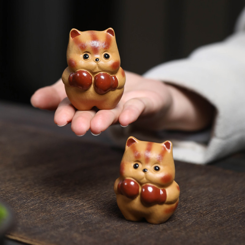紫砂茶宠摆件创意拳击猫精品可养茶盘茶台桌面装饰功夫茶配件茶玩