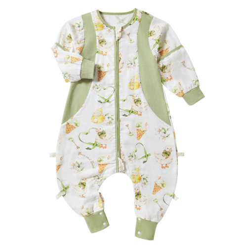 Thin children's bamboo fiber split-leg sleeping bag, baby crawling suit, bamboo cotton gauze baby antibacterial pajamas, Category A jumpsuit