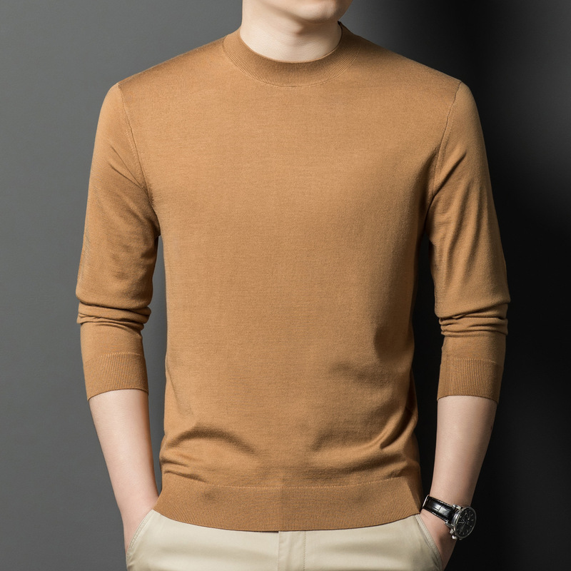 Yagor Mulberry Silk Cashmere Sweater Knitted Bottoming Shirt Thin 2025 Autumn Men's Long Sleeve Round Neck T-Shirt