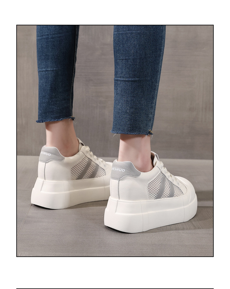 Giày sneaker nữ đế dày tăng chiều cao phong cách trắng basic — Trắng Đỏ chi tiết 15