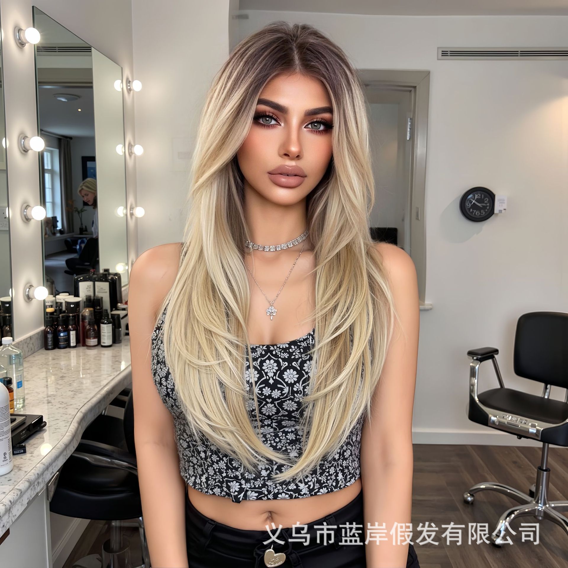 Nuevo MONO importado cabello de seda completa peluca libre de costura realista gradiente dorado cabello recto peluca mujer cubierta de cabeza