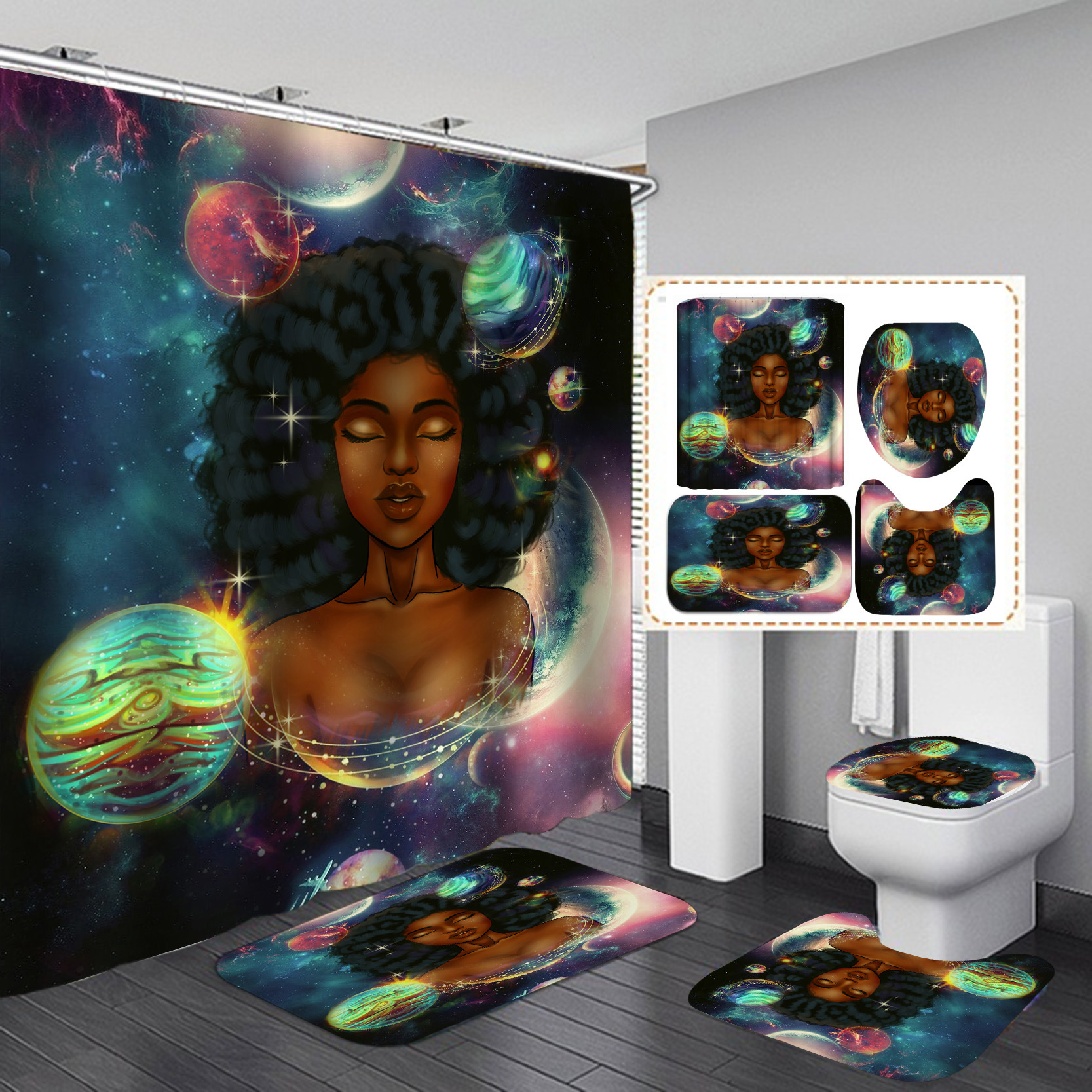 Nuevo suministro directo transfronterizo 3D Impresión digital impermeable baño Mujer Africana ducha cortina fábrica suministro directo Cortina de ducha al por mayor