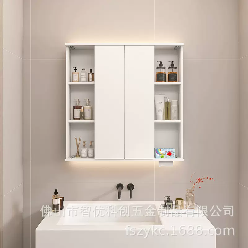 不锈钢风水镜柜隐藏式浴室镜柜卫生间镜子收纳柜折叠镜门挂墙式