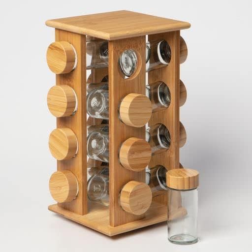Estante de condimento rotatorio multicapa de bambú, estante de condimento cuadrado de la cocina doméstica, estante de condimento multilatas transfronterizo simple