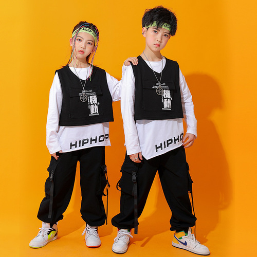 Children's Street Dance Suit Spring and Autumn Boys Hip-Hop Performance Trendy Girls Jazz Dance Show Performance Vest Set of Three