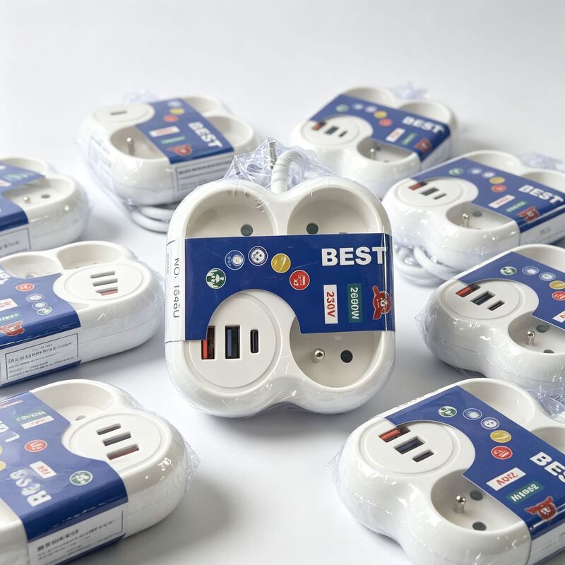 Bulk export to Africa 1.5m French standard plum blossom type power strip compliant with French regulations with USB/Type‑C